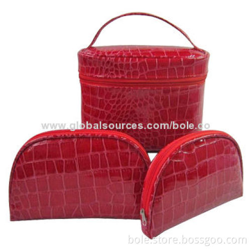 Cosmetic Bag Set for Promotional, Made of Crocodile PVC, Can be Customized